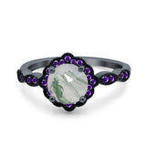 Art Deco Round Natural Stone Floral Ring