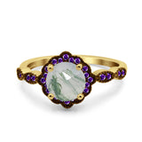 Art Deco Round Natural Stone Floral Ring