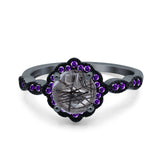 Art Deco Round Natural Stone Floral Ring