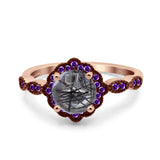 Art Deco Round Natural Stone Floral Ring