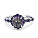 Art Deco Round Natural Stone Floral Ring