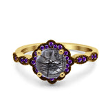 Art Deco Round Natural Stone Floral Ring