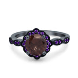 Art Deco Round Natural Stone Floral Ring