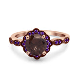 Art Deco Round Natural Stone Floral Ring