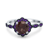 Art Deco Round Natural Stone Floral Ring