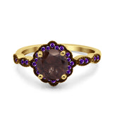 Art Deco Round Natural Stone Floral Ring