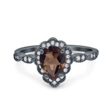 Pear Teardrop Natural Chocolate Smoky Quartz Vintage Style Ring 925 Sterling Silver