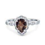 Pear Teardrop Natural Chocolate Smoky Quartz Vintage Style Ring 925 Sterling Silver
