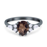 Pear Teardrop Natural Chocolate Smoky Quartz Vintage Style Ring 925 Sterling Silver