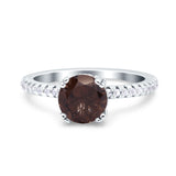Art Deco Round Natural Chocolate Smoky Quartz Wedding Ring 925 Sterling Silver