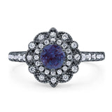 Art Deco Round Natural Stone Floral Ring