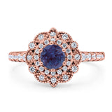 Art Deco Round Natural Stone Floral Ring