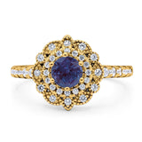 Art Deco Round Natural Stone Floral Ring