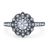Art Deco Round Natural Stone Floral Ring