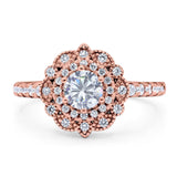 Art Deco Round Natural Stone Floral Ring