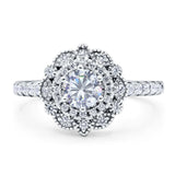 Floral Round Moissanite Halo Wedding Ring 925 Sterling Silver