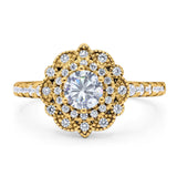 Art Deco Round Natural Stone Floral Ring