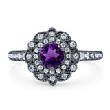 Art Deco Round Natural Stone Floral Ring