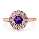 Art Deco Round Natural Stone Floral Ring