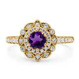 Art Deco Round Natural Stone Floral Ring