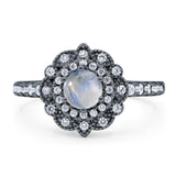 Art Deco Round Natural Stone Floral Ring