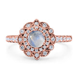 Art Deco Round Natural Stone Floral Ring