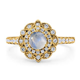 Art Deco Round Natural Stone Floral Ring