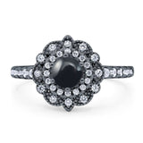 Art Deco Round Natural Stone Floral Ring