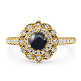Art Deco Round Natural Stone Floral Ring