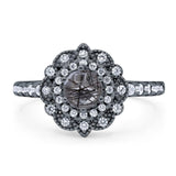 Art Deco Round Natural Stone Floral Ring