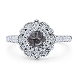 Floral Round Natural Rutilated Quartz Halo Wedding Ring 925 Sterling Silver