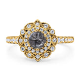 Art Deco Round Natural Stone Floral Ring
