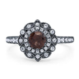 Art Deco Round Natural Stone Floral Ring
