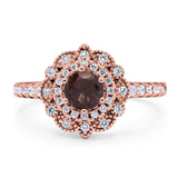 Art Deco Round Natural Stone Floral Ring