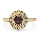 Art Deco Round Natural Stone Floral Ring