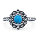 Art Deco Round Natural Stone Floral Ring