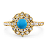 Art Deco Round Natural Stone Floral Ring