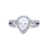 Pear Teardrop Moissanite Halo Split Shank Ring 925 Sterling Silver