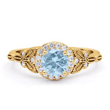 Halo Vintage Style Round Natural Aquamarine Engagement Ring