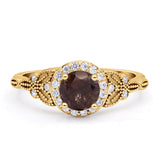 Halo Vintage Style Round Natural Smoky Quartz Engagement Ring