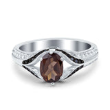 Oval Natural Chocolate Smoky Quartz Split Shank Two Tone Ring 925 Sterling Silver