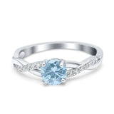 Round Natural Aquamarine Split Shank Twisted Ring 925 Sterling Silver