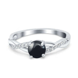 Round Natural Black Onyx Split Shank Twisted Ring 925 Sterling Silver