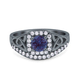 Cushion Cut Halo Round Natural Stone Ring