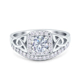 Cushion Cut Halo Round Moissanite Trinity Ring 925 Sterling Silver