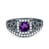 Cushion Cut Halo Round Natural Stone Ring