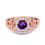 Cushion Cut Halo Round Natural Stone Ring