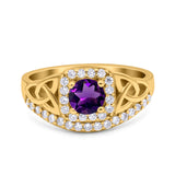 Cushion Cut Halo Round Natural Stone Ring