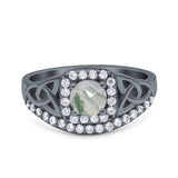 Cushion Cut Halo Round Natural Stone Ring