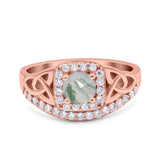 Cushion Cut Halo Round Natural Stone Ring